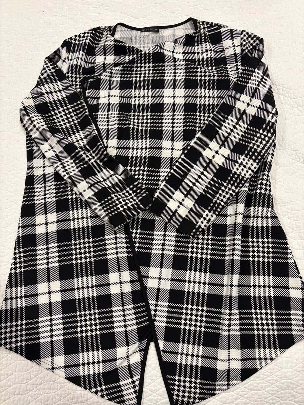 SHEIN Women’s 4XL Black White Plaid Open Front Cardigan Blazer Jacket